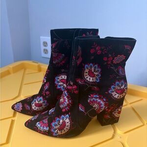 Loeffler Randall Black and Red Floral Heeled Boots